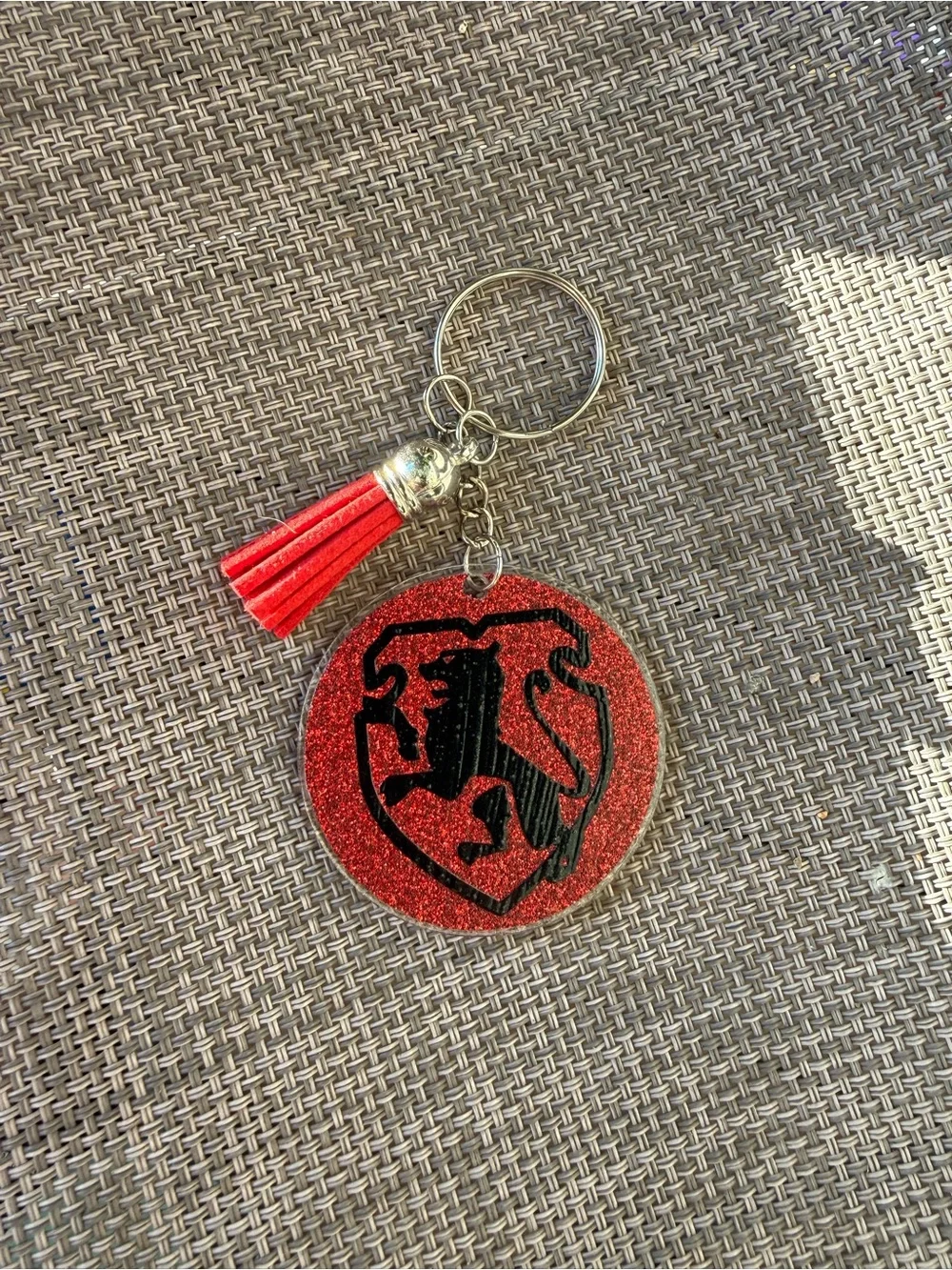 Red Glitter Gryffindor Crest Keychain with Tassel